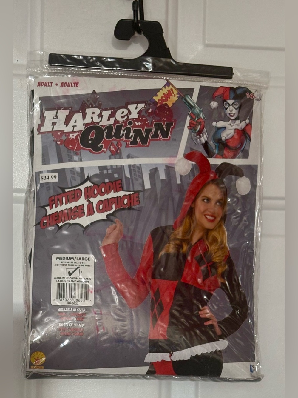 Rubie's Harley Quinn fitted hoodie costume, adult medium/large